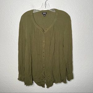 A.N.A. Womens Long Sleeve Green Button Up Blouse Shirt Casual Fall Cottage Large